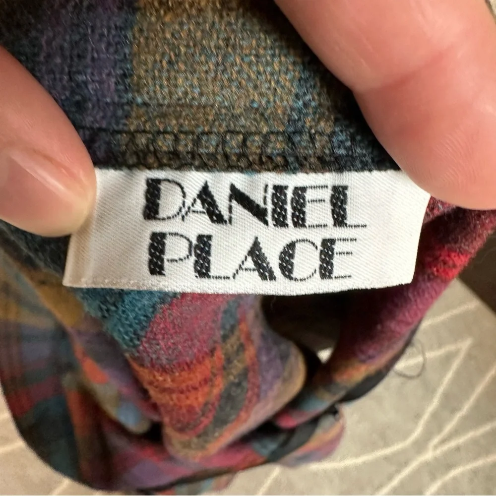 Daniel Place Vintage A-line Pink Teal Purple Mustard Wool Blend Plaid Skirt - Picture 4 of 5
